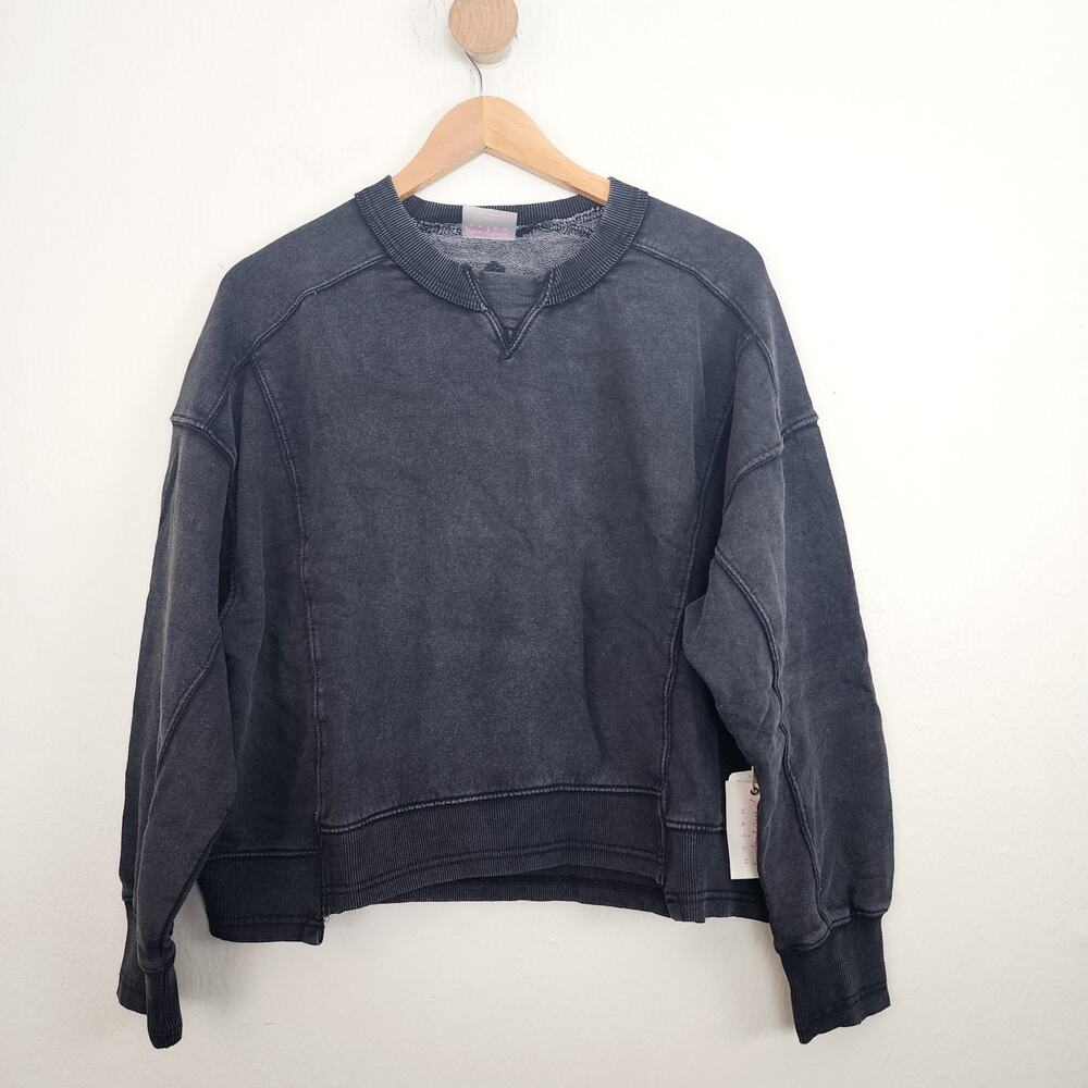 NWT Free People Hatch Maternity Intercept Crewneck Sweatshirt - Black, Small